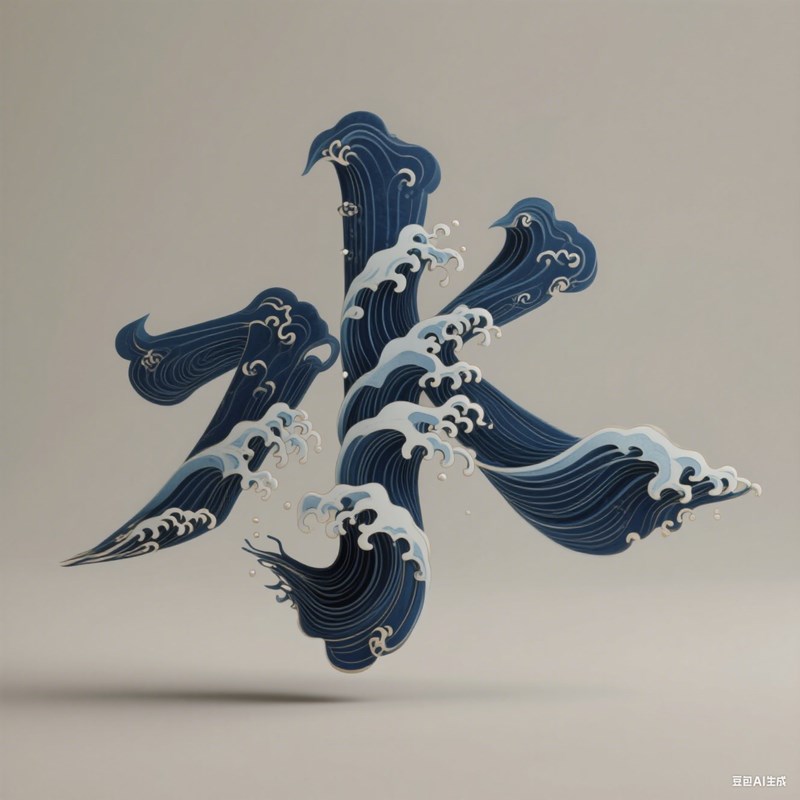 3D立体古画浪花创意标题字体