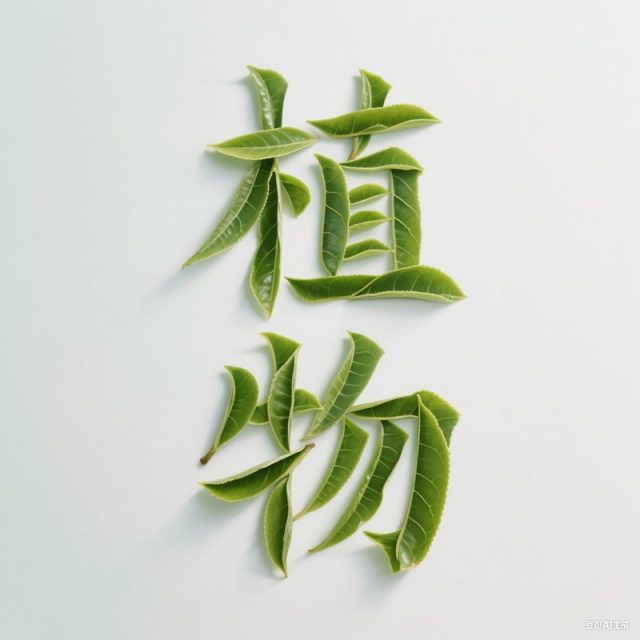 写实清新茶叶拼贴质感创意标题字体