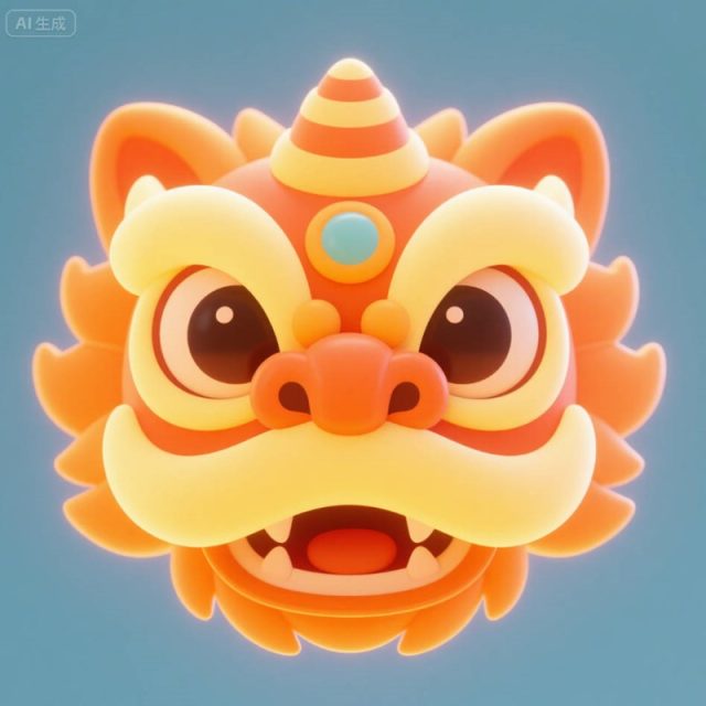 AI生成3D立体卡通醒狮头图标~附提示词/咒语