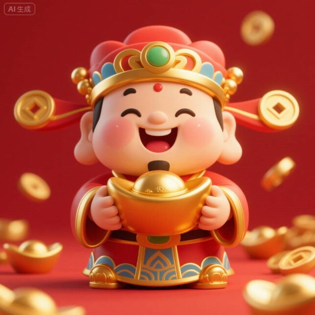 AI生成3D立体财神金元宝~附提示词/咒语