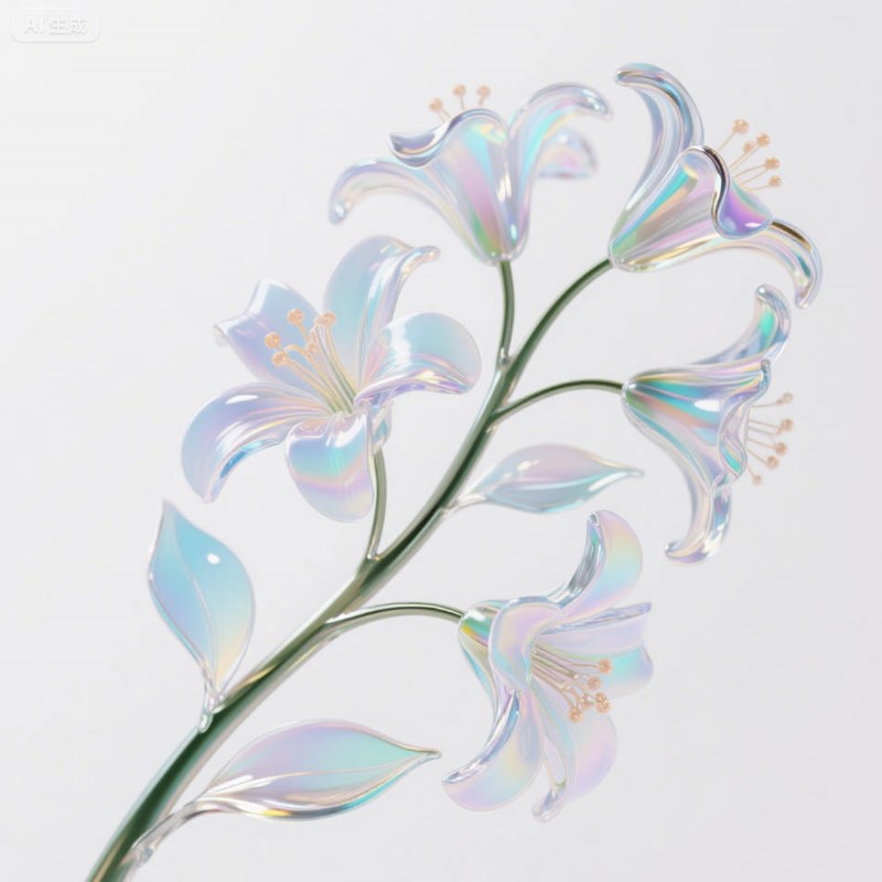 AI生成鲜花形状透明玻璃~附提示词/咒语