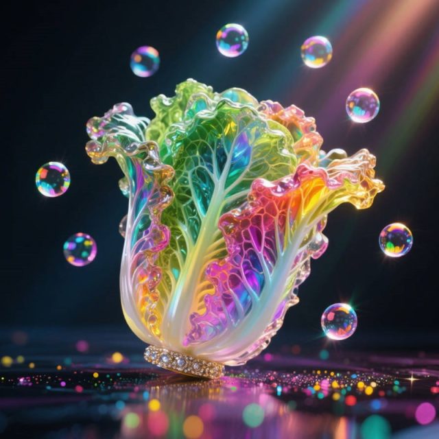 AI生成水晶五彩白菜~附提示词/咒语