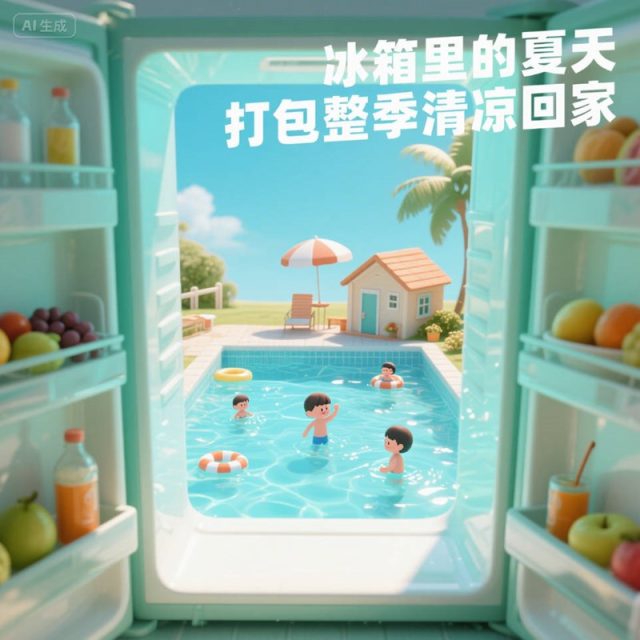 AI生成夏日冰箱创意3D海报~附提示词/咒语