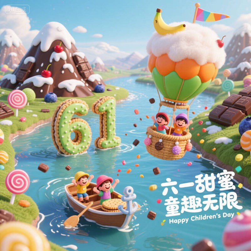 AI生成奇幻糖果世界创意3D海报~附提示词/咒语