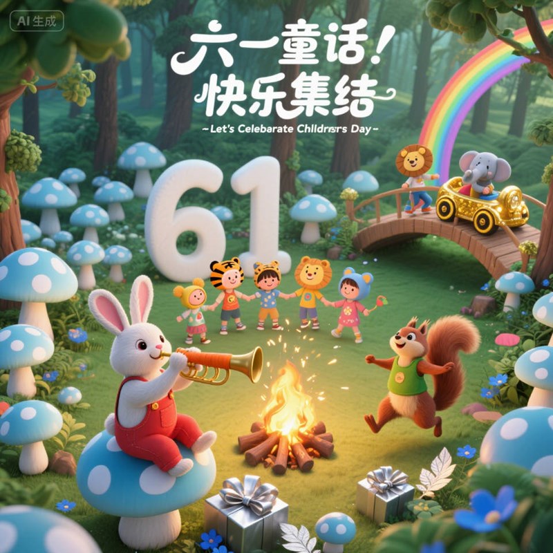 AI生成童话森林创意3D海报~附提示词/咒语