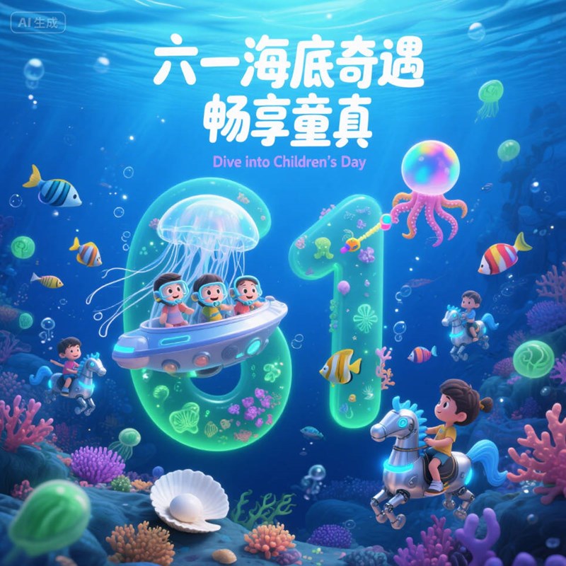 AI生成神秘海底世界创意3D海报~附提示词/咒语
