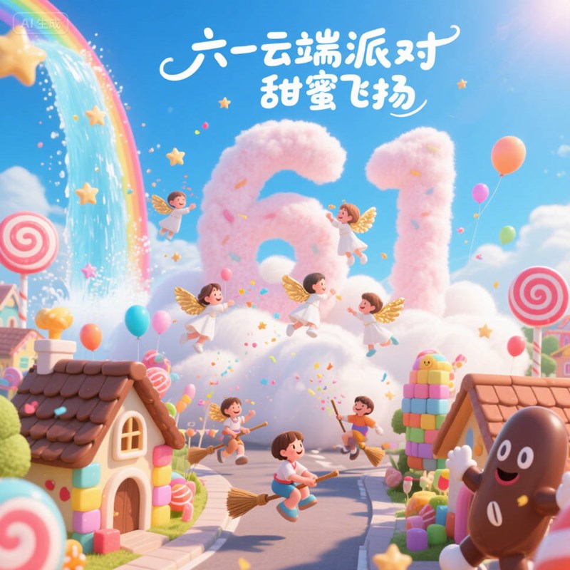 AI生成云端童话镇创意3D海报~附提示词/咒语