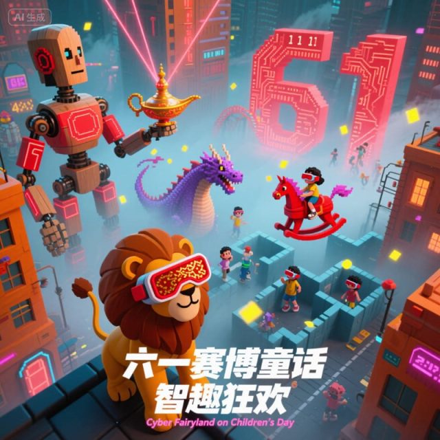 AI生成赛博童话小镇创意3D海报~附提示词/咒语