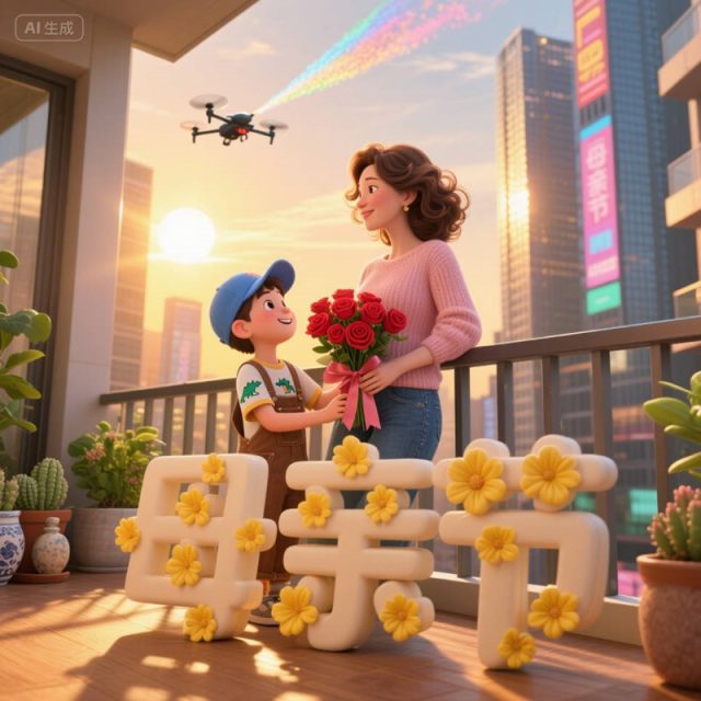 AI生成现代公寓阳台夕阳创意3D海报~附提示词/咒语