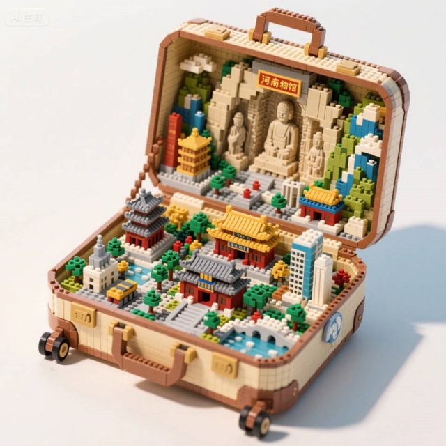AI生成乐高积木河南景观旅行箱~附提示词/咒语