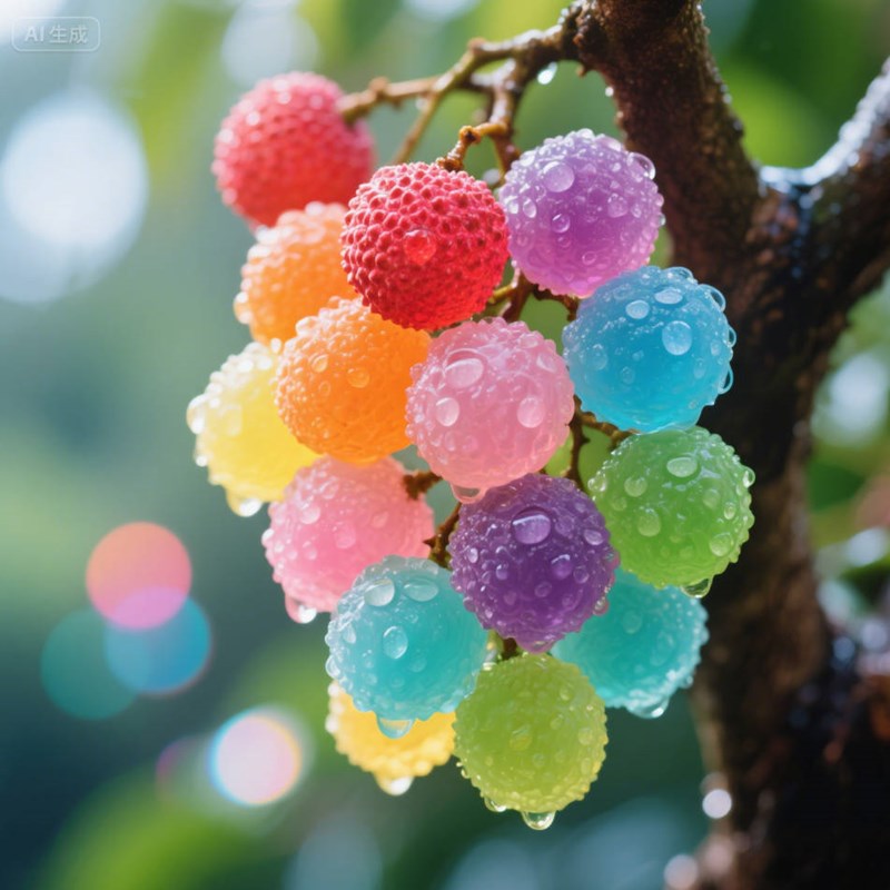 AI生成糖果色荔枝树~附提示词/咒语