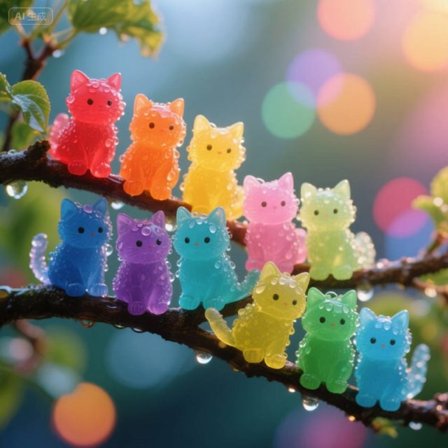 AI生成糖果色小猫树~附提示词/咒语
