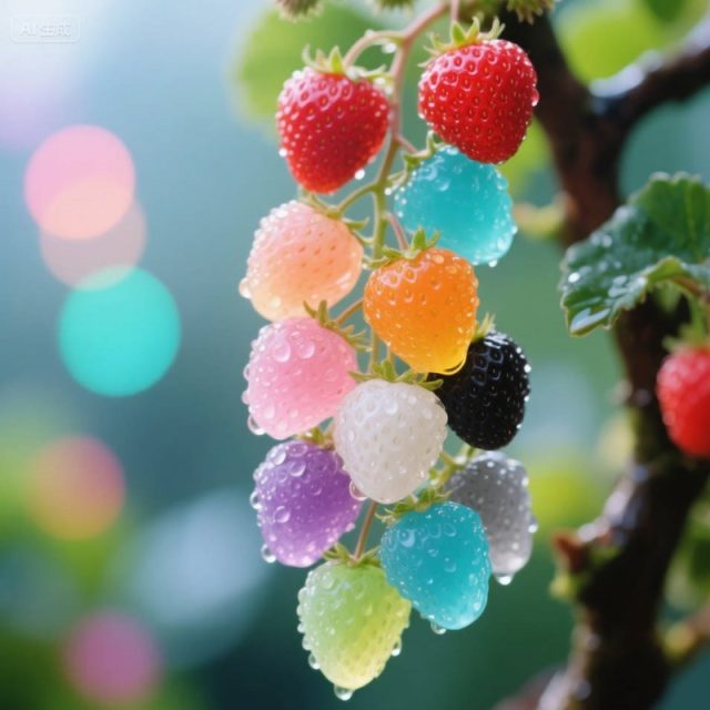 AI生成半透明晶莹剔透草莓树~附提示词/咒语