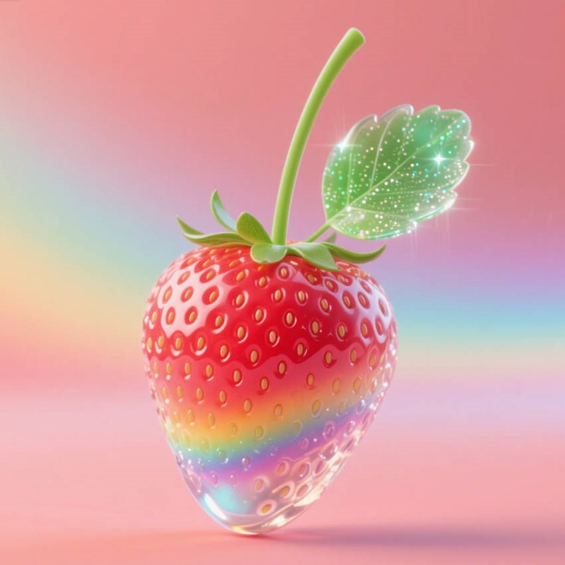 AI生成彩虹渐变透明玻璃草莓~附提示词/咒语
