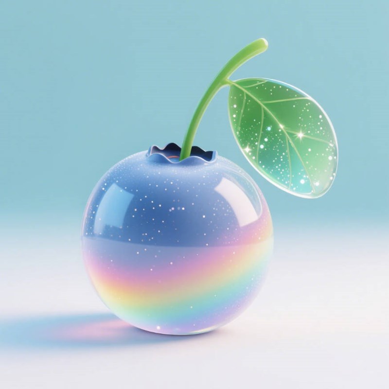 AI生成彩虹渐变透明玻璃蓝莓~附提示词/咒语