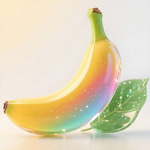 AI生成彩虹渐变透明玻璃香蕉~附提示词/咒语