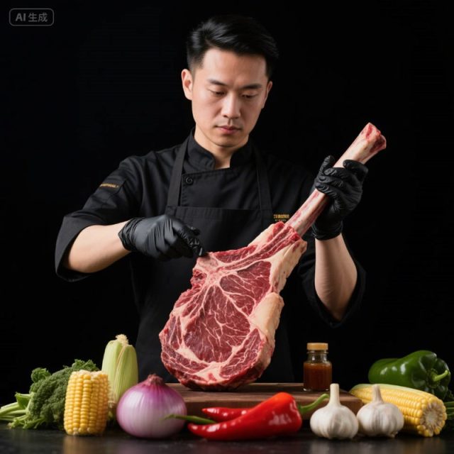 AI生成厨师战斧牛排摄影~附提示词/咒语