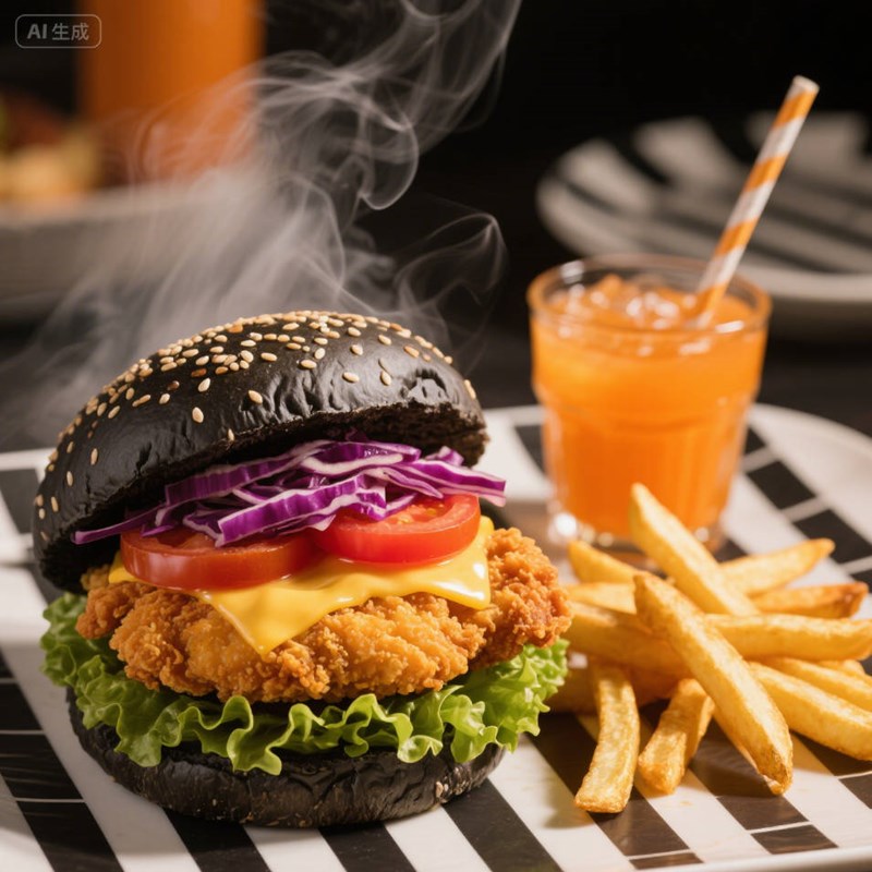AI生成汉堡薯条美食摄影作品~附提示词/咒语