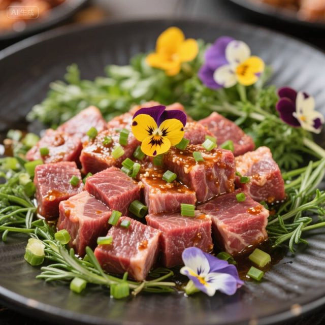 AI生成生腌牛肉美食摄影~附提示词/咒语