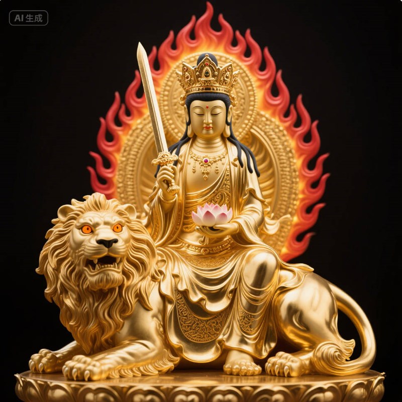 AI生成金狮宝座文殊菩萨~附提示词/咒语