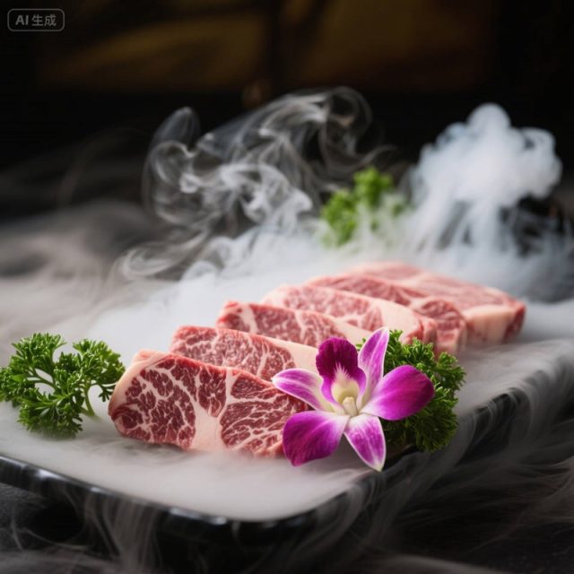 AI生成雪花牛肉美食摄影作品~附提示词/咒语
