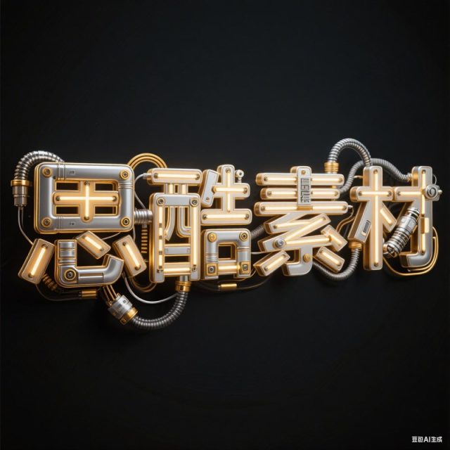 AI生成3D立体金属零件和发光灯管构成创意字体~附提示词/咒语