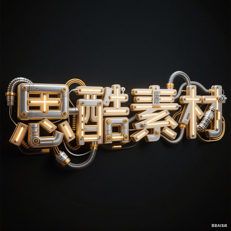 AI生成3D立体金属零件和发光灯管构成创意字体~附提示词/咒语