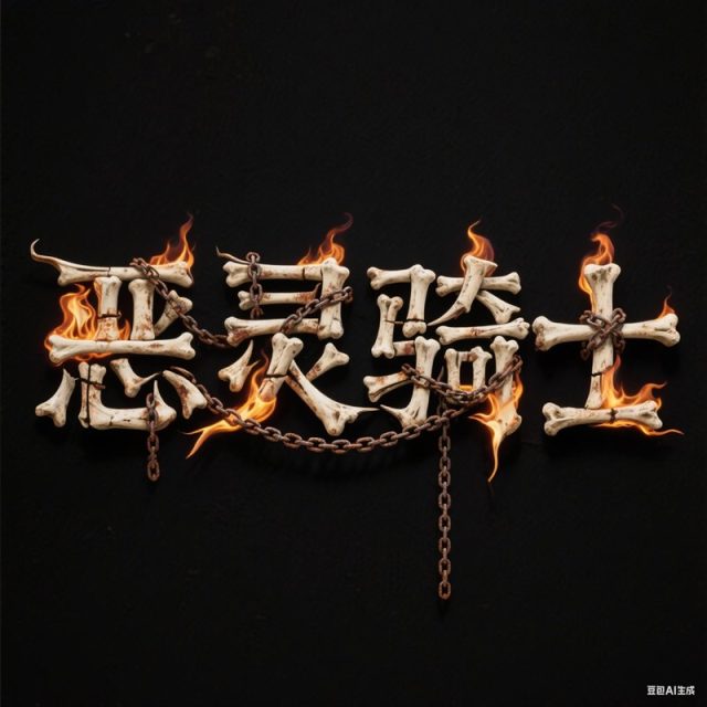 AI生成3D立体骨头火焰燃烧创意字体~附提示词/咒语