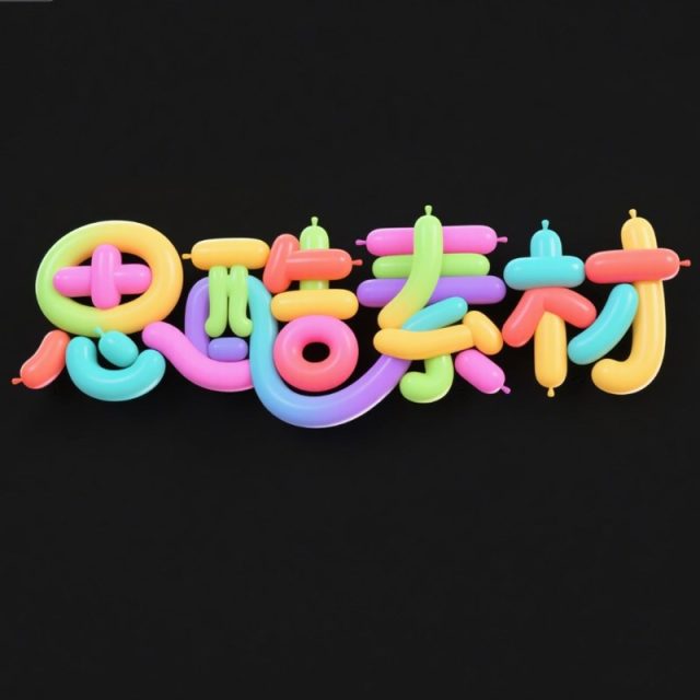 AI生成3D立体气球构成多巴胺配色创意字体~附提示词/咒语