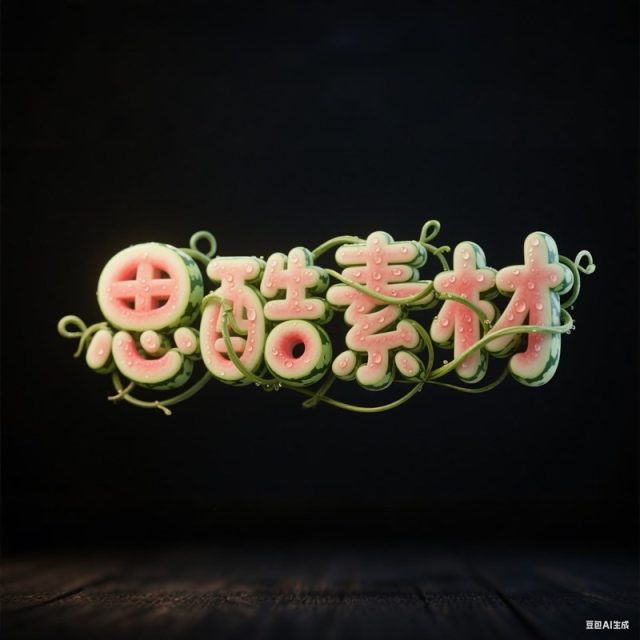 AI生成3D立体西瓜材质创意字体~附提示词/咒语