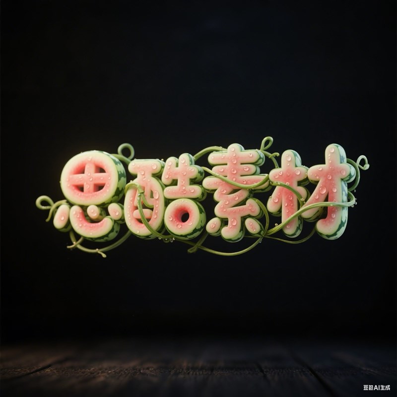 AI生成3D立体西瓜材质创意字体~附提示词/咒语