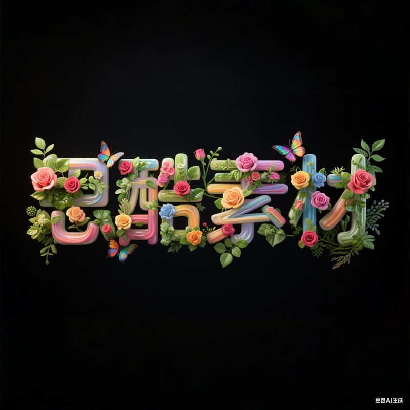 AI生成3D立体五彩缤纷立体花卉创意字体~附提示词/咒语