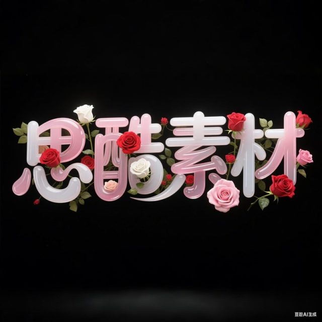 AI生成3D立体粉白渐变半透明玻璃材质玫瑰花体创意字体~附提示词/咒语
