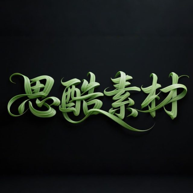 AI生成3D立体翠绿粽叶弯曲缠绕构成创意字体~附提示词/咒语