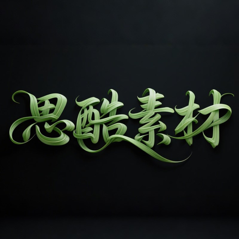 AI生成3D立体翠绿粽叶弯曲缠绕构成创意字体~附提示词/咒语